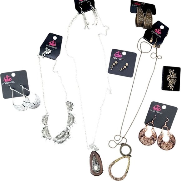 New Lot of 8 Paparazzi Jewelry Necklaces Earrings Boho Minimalistic Silver Gold - Picture 14 of 14